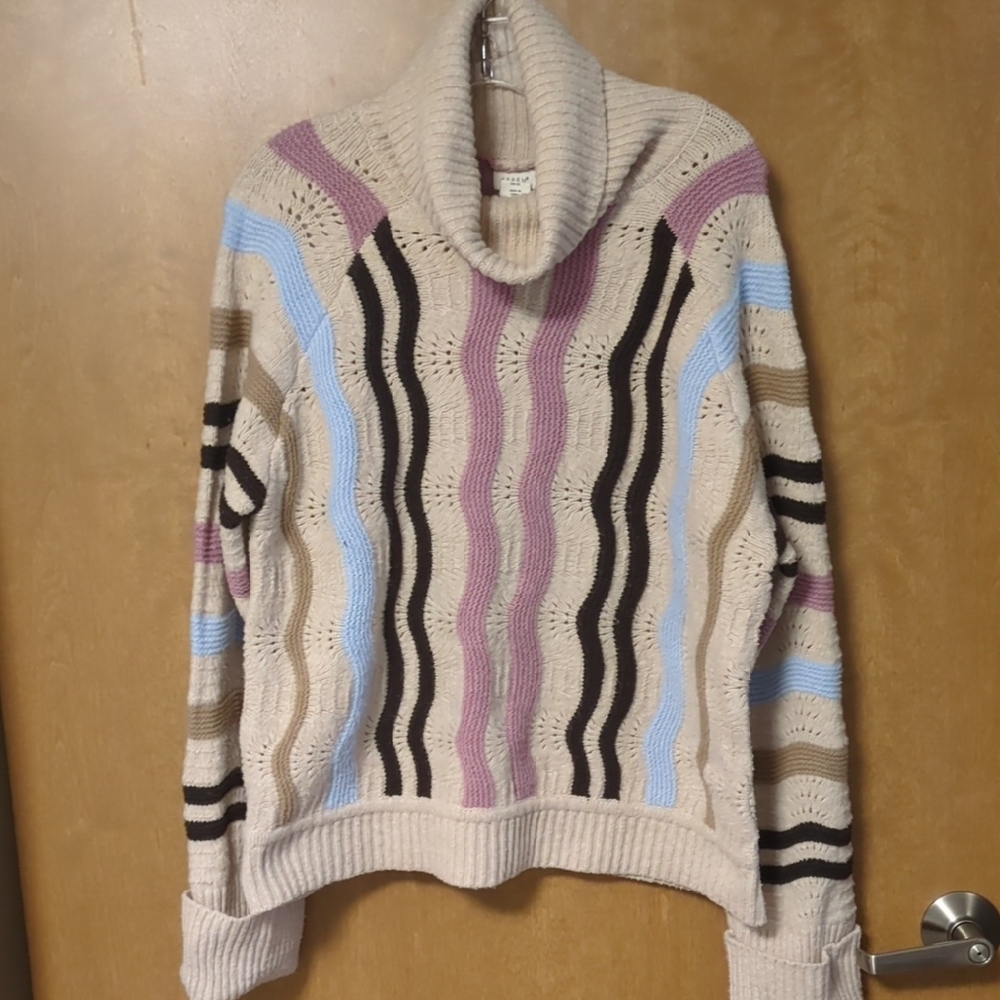 Aspen Handmade 70s Cable Knit Sweater XL | Boho Cowl Neck Colorblock 70's Flair